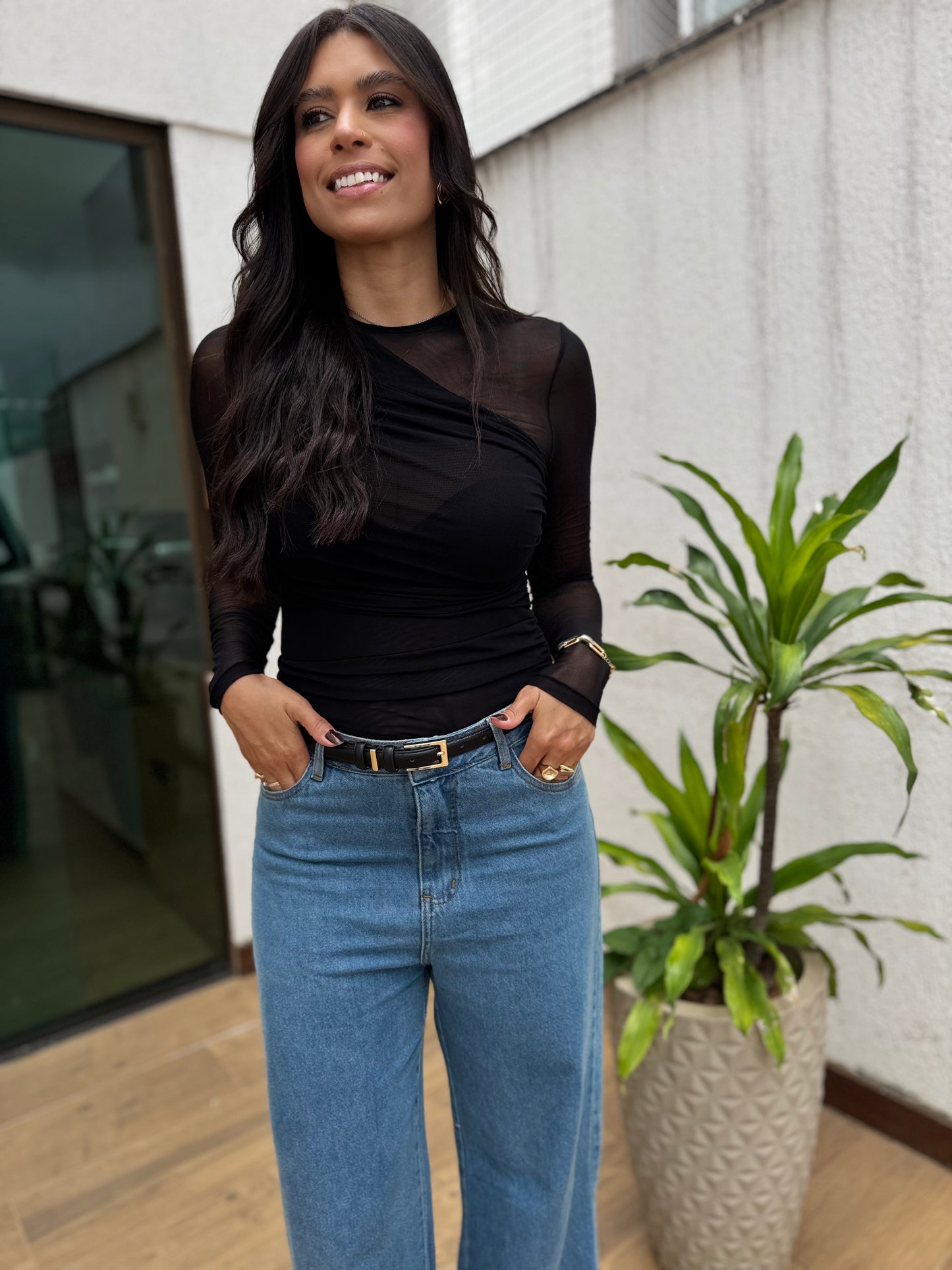 Blusa Manga Longa de Tule Valentina