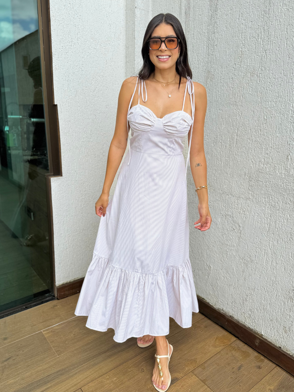 Vestido longo de alça ajustável Thaciane