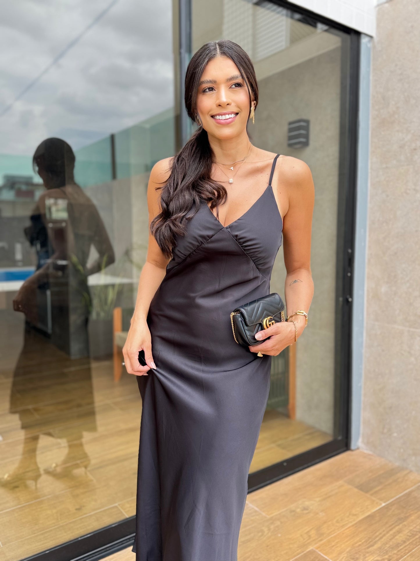 Vestido cetim midi Sandy