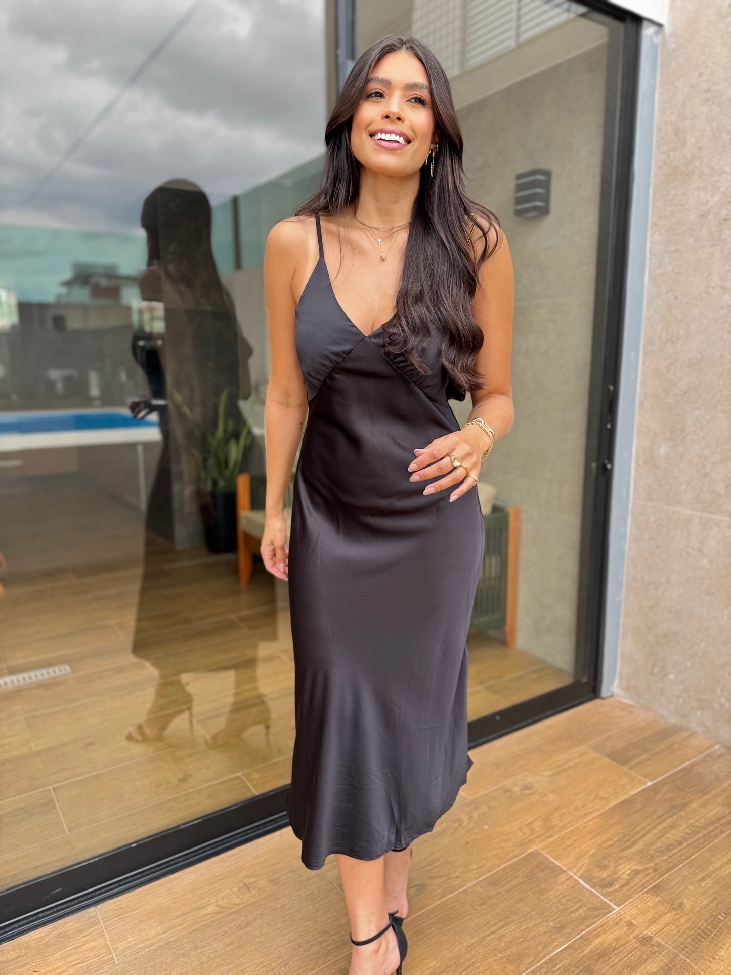 Vestido cetim midi Sandy