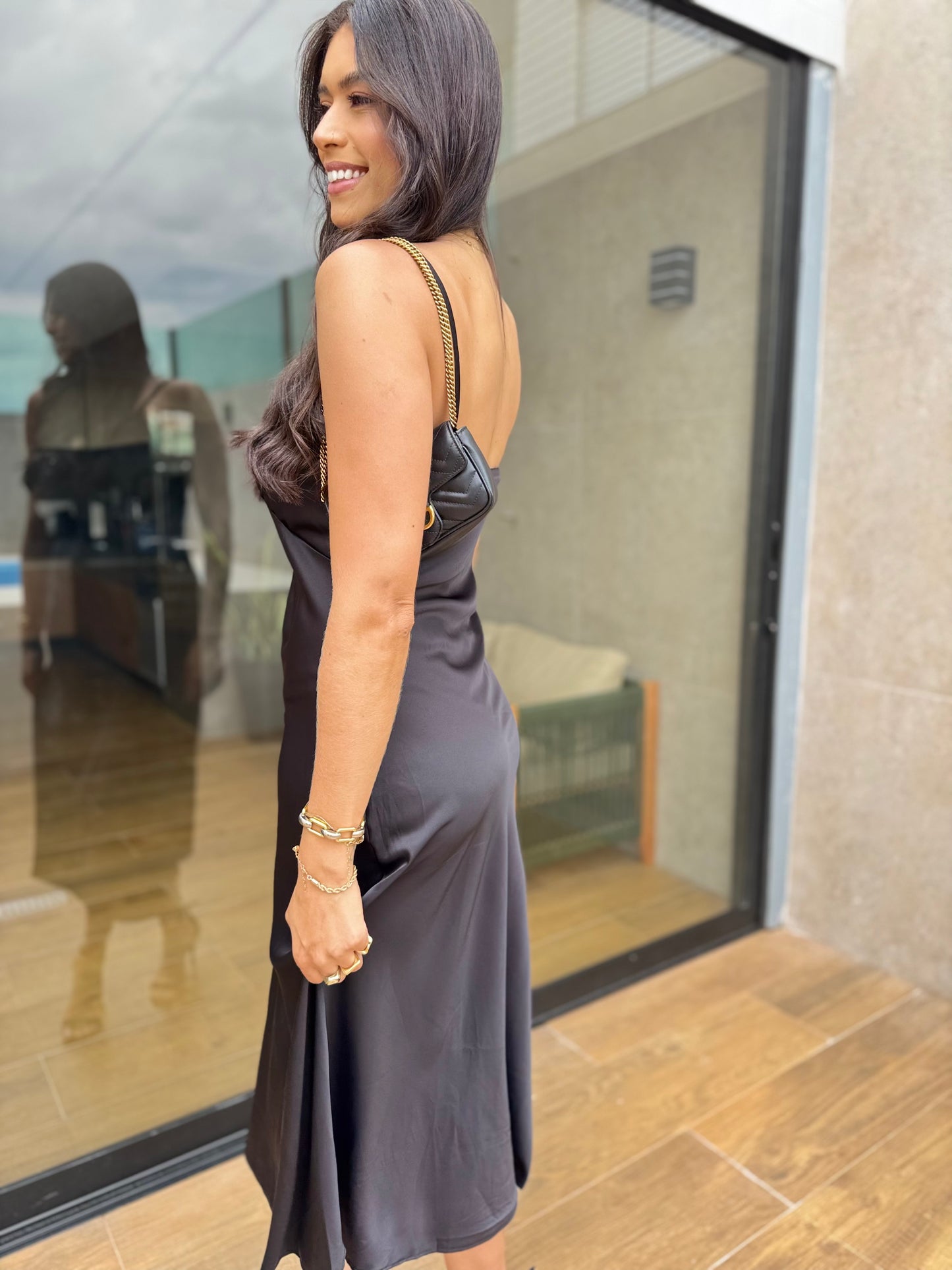 Vestido cetim midi Sandy