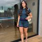 Conjunto de tricô listrado azul marinho Priscila