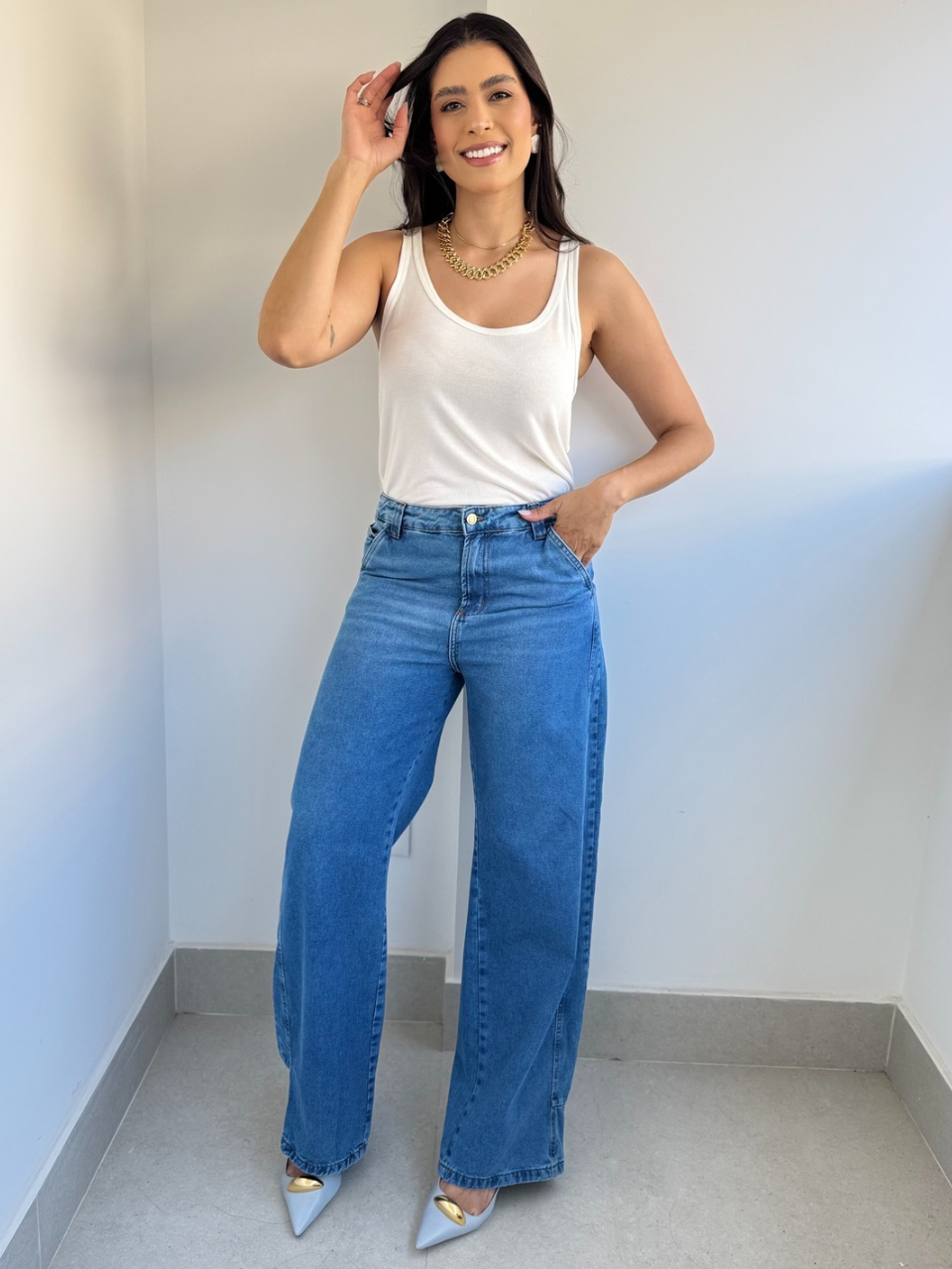 Calça Jeans Wide Leg Pietra