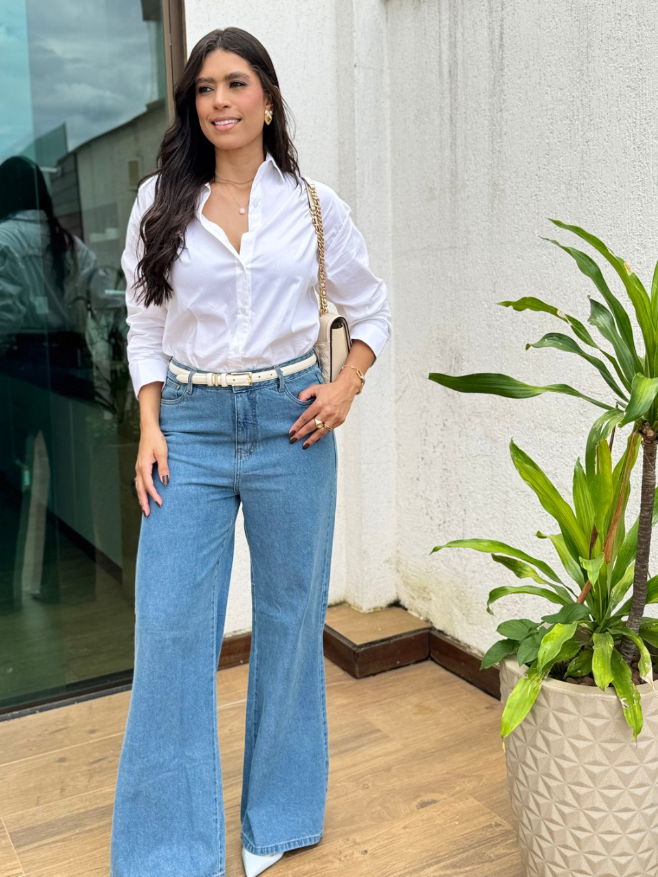 Calça jeans wide leg Bianca