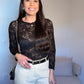 Blusa de Renda Preta Manga Longa Camilla