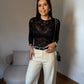 Blusa de Renda Preta Manga Longa Camilla