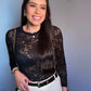 Blusa de Renda Preta Manga Longa Camilla